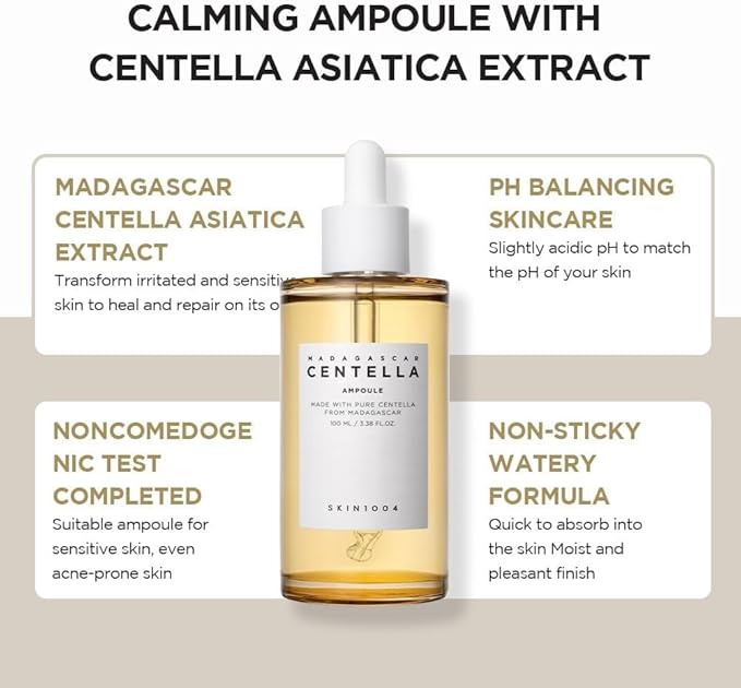 Skin1004 Madagascar Centella Asiatica 100 Ampoule (100ml or 3.38 floz) - Facial Serum - 100% Centella Asiatica Extract - for soothing sensitive and acne-prone skin