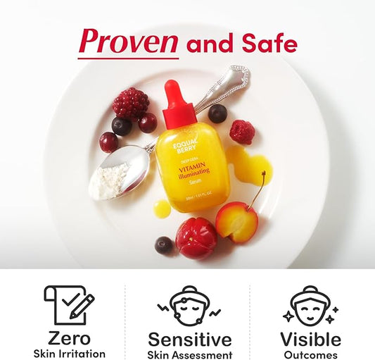 EQQUALBERRY "EQQUALBERRY Suero iluminador con vitamina C: suero iluminador con acerola y niacinamida, Fortalece la barrera cutánea, Hidrata con ceramida y ácido hialurónico