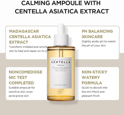 Skin1004 Madagascar Centella Asiatica 100 Ampoule (100ml or 3.38 floz) - Facial Serum - 100% Centella Asiatica Extract - for soothing sensitive and acne-prone skin