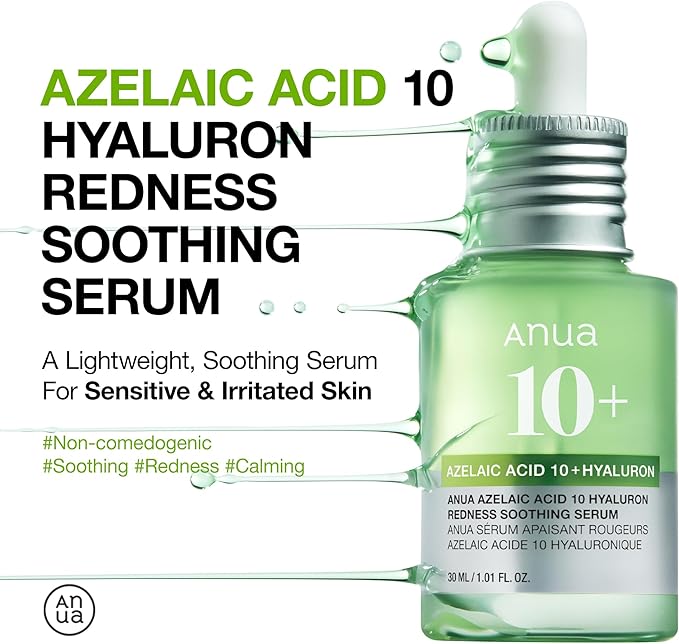 Anua Suero Facial Calmante con Acido Azelaico 10% y Acido Hialuronico, para Piel Sensible