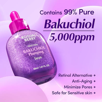 EQQUALBERRY Suero reafirmante Bakuchiol: minimizador de poros y arrugas con bakuchiol | Alternativa al retinol para pieles sensibles | Mejora la firmeza y la elasticidad con ceramidas y péptidos