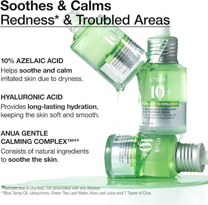 Anua Suero Facial Calmante con Acido Azelaico 10% y Acido Hialuronico, para Piel Sensible